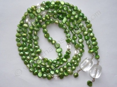Green Pearl & Clear Quartz Lariat Necklace